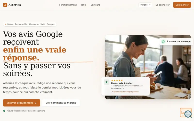 Screenshot of Boostez votre référencement local grâce aux avis Google · Reply, a launch using PeerPush