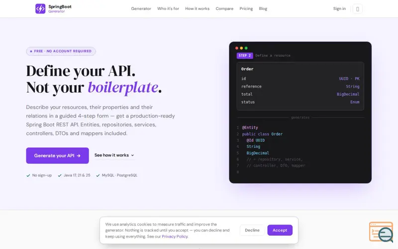 Screenshot of SpringBoot Generator