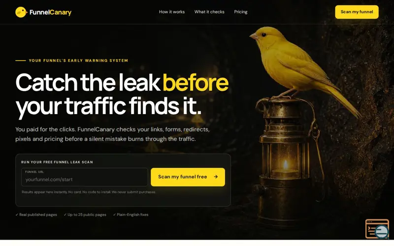 Screenshot of FunnelCanary, a launch using Founder.best