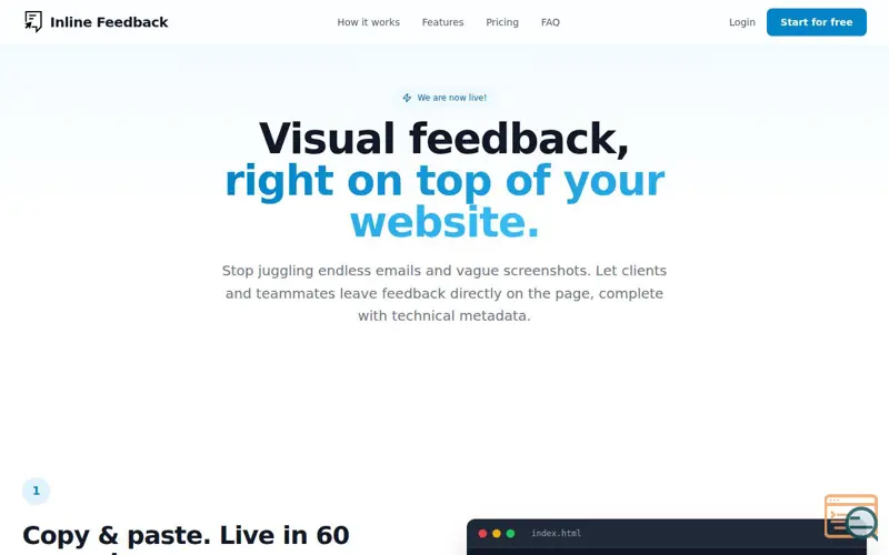 Screenshot of Inline Feedback, a launch using Leadinfo