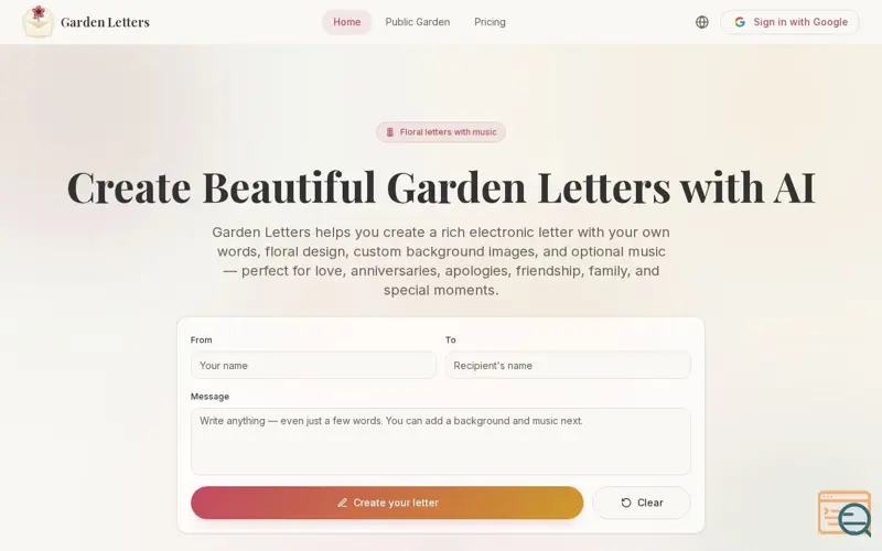 Screenshot of Garden Letters
