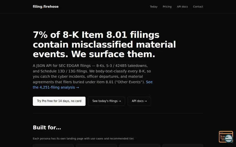 Screenshot of FilingFirehose