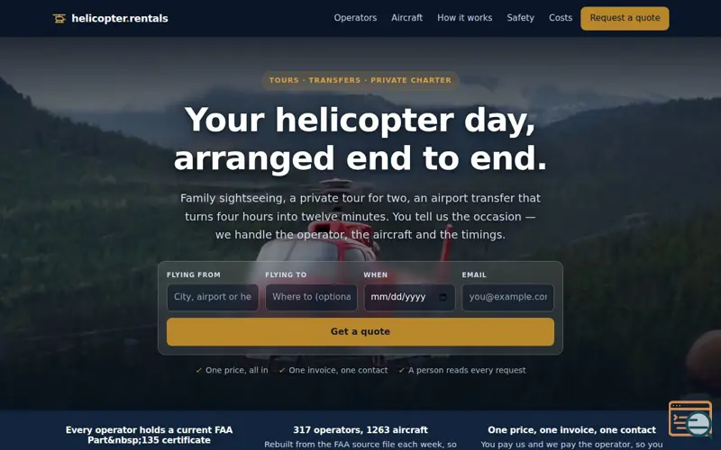Screenshot of Helicopter Charter and Rentals