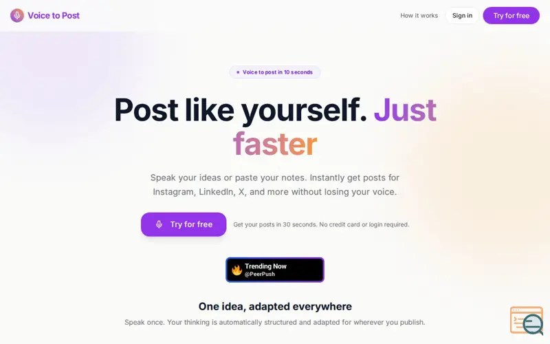 Screenshot of Voice to Post