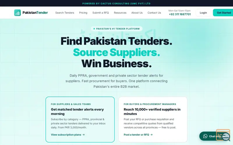 Screenshot of Pakistan Tenders 