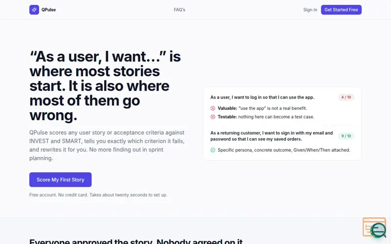 Screenshot of User Story Quality Analyzer