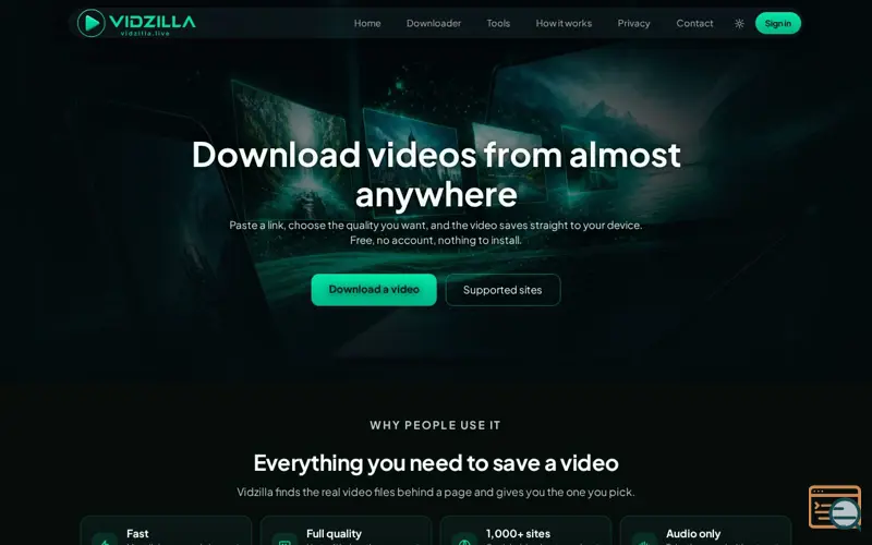 Screenshot of Vidzilla, a launch using FullStory