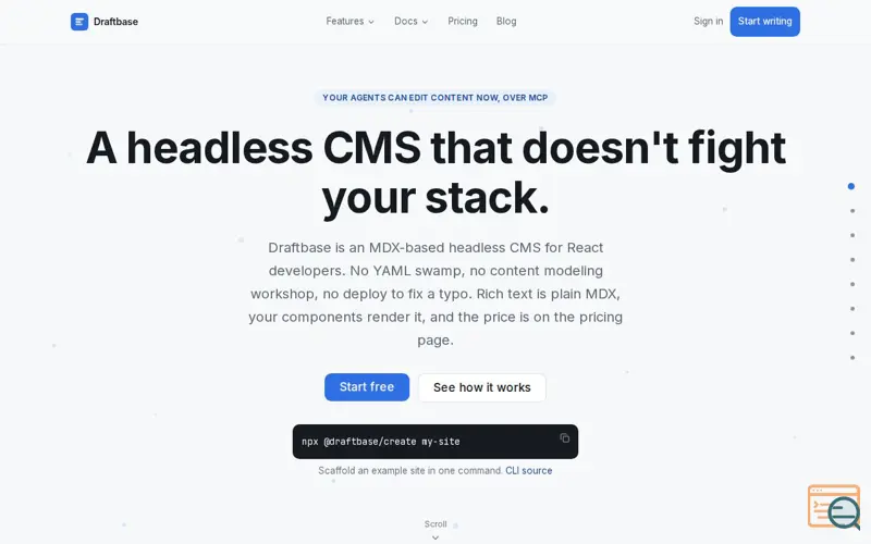 Screenshot of Draftbase — MDX-based headless CMS for React developers