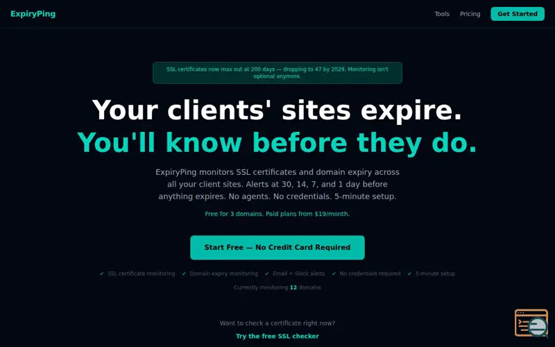 Screenshot of ExpiryPing SSL Certificate Monitoring