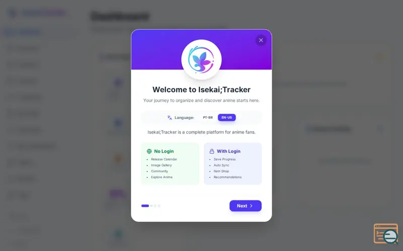 Screenshot of Isekai;Tracker, a launch using Jikan API