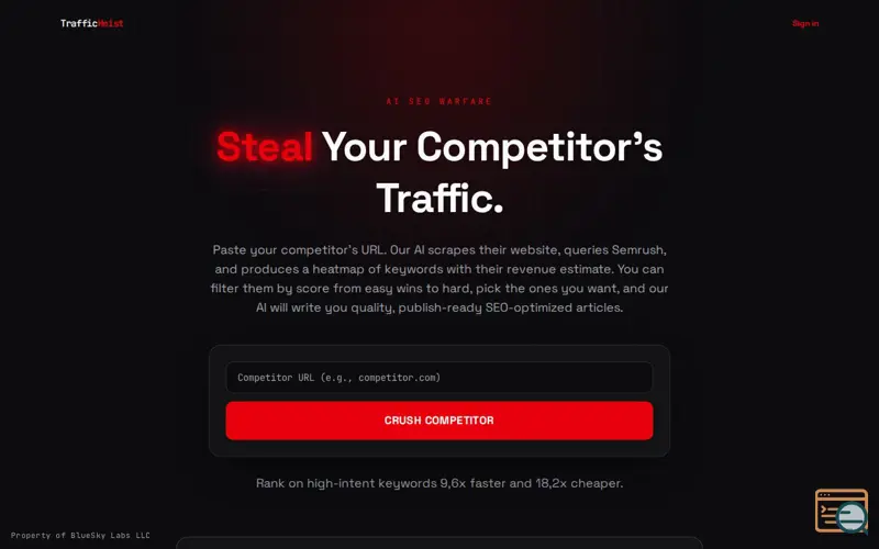 Screenshot of TrafficHeist - Your Competitor's Traffic