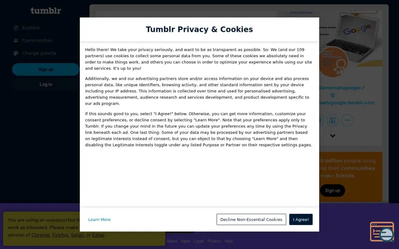 Screenshot of Tumblr