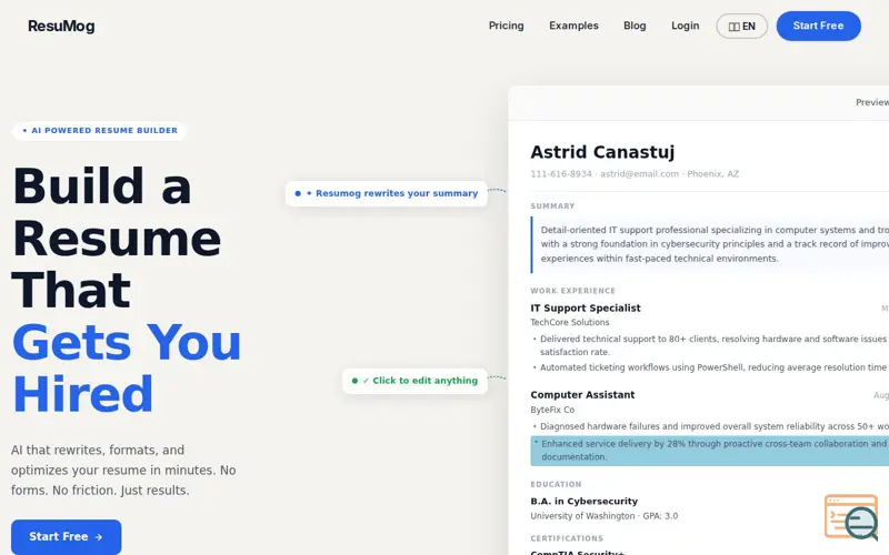 Screenshot of ResuMog