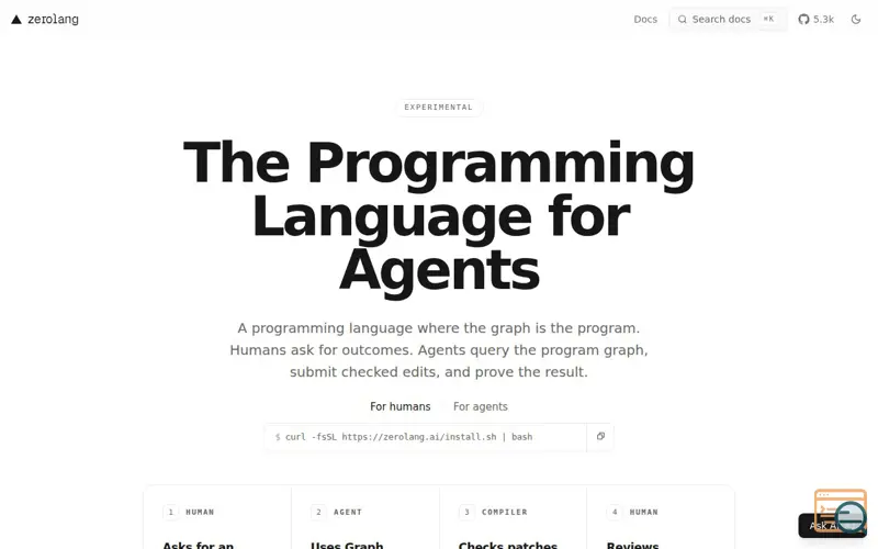 Screenshot of Zero | An agent-first language experiment.
