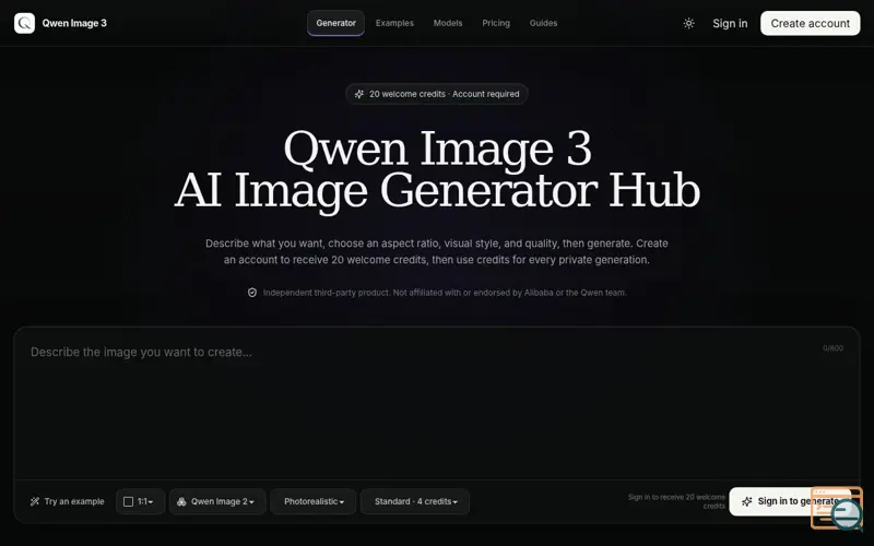 Screenshot of Qwen Image 3 Generator