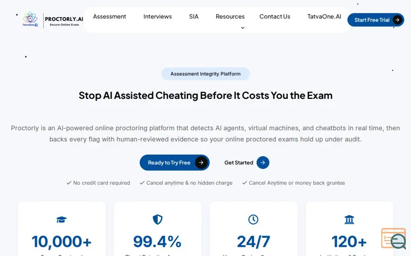 Screenshot of Proctorly.ai, a launch using Angie