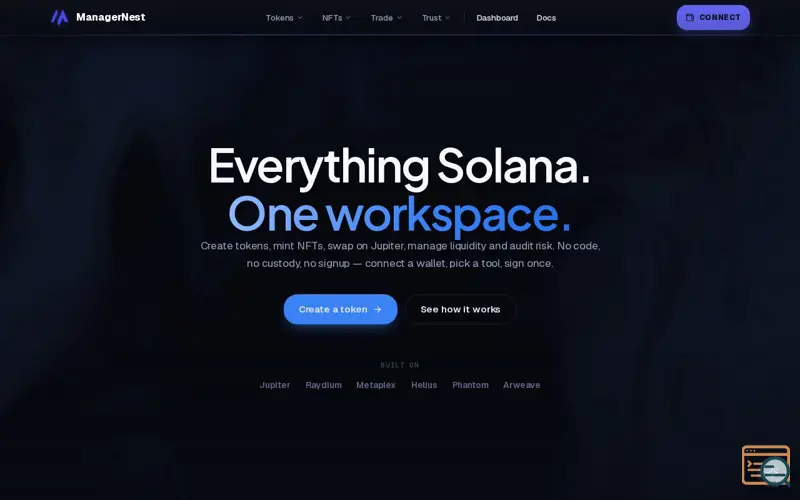 Screenshot of ManagerNest, a launch using Solana
