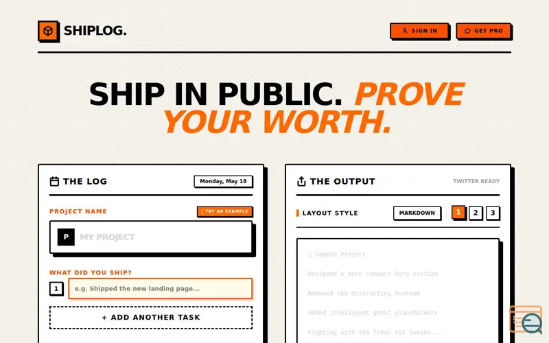 Screenshot of ShipLog
