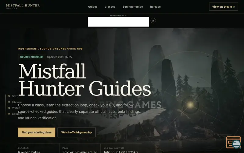 Screenshot of  Mistfall Hunter Guide Hub, a launch using AIDirs