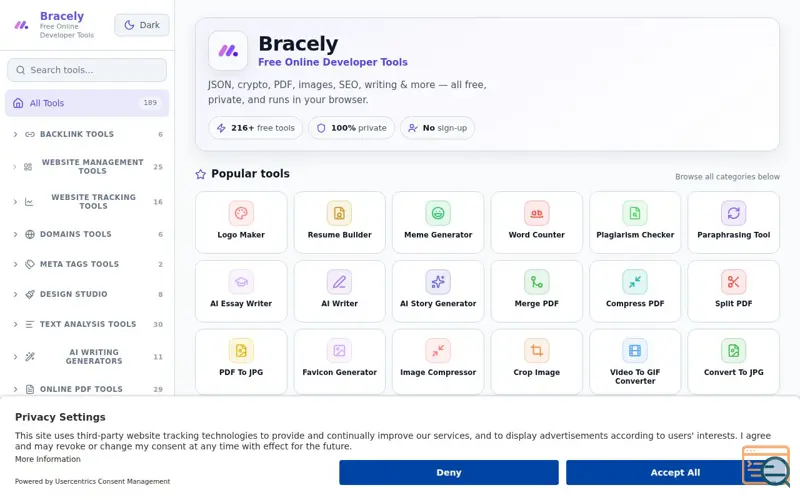Screenshot of Bracely