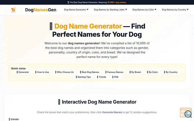 Screenshot of Dog Name Generator