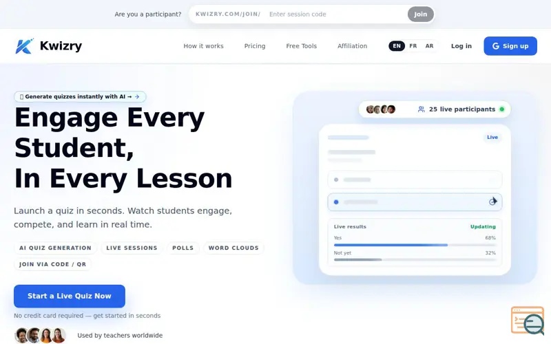 Screenshot of Kwizry