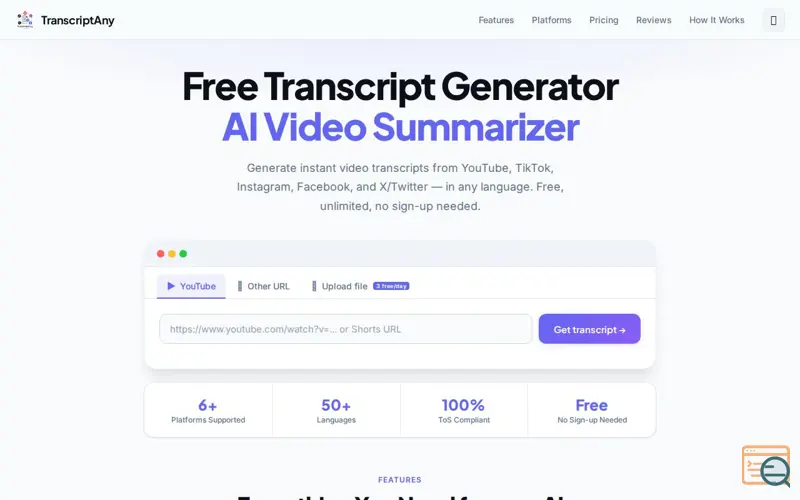 Screenshot of TranscriptAny