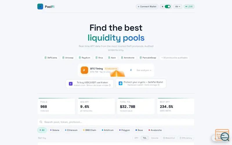 Screenshot of PoolFi — DeFi APY Tracker, a launch using Alternative.me