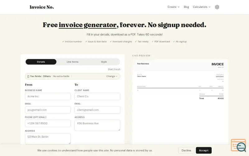 Screenshot of Invoice No.