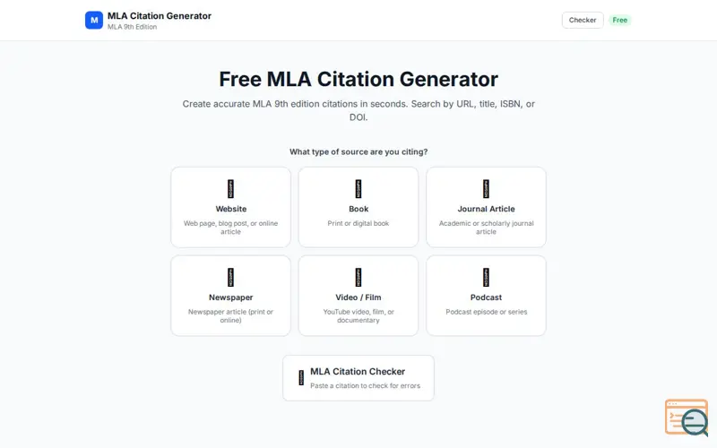 Screenshot of Free MLA Citation Generator