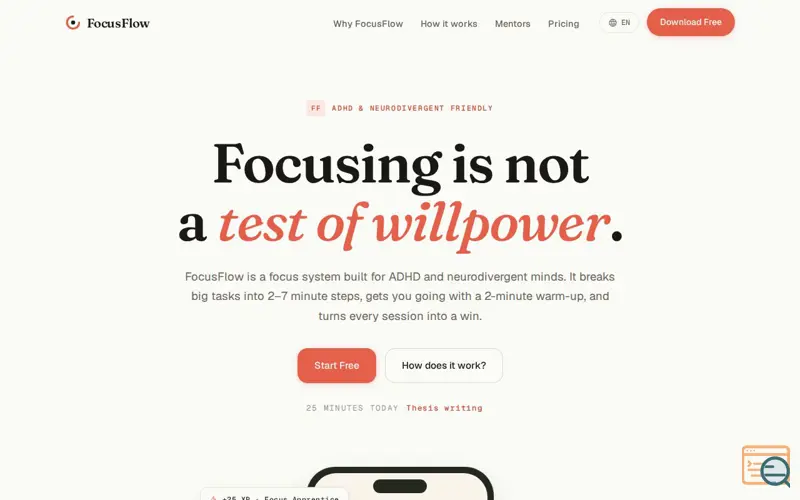 Screenshot of FocusFlow — DEHB & Nöroçeşitlilik Dostu Odak Sistemi