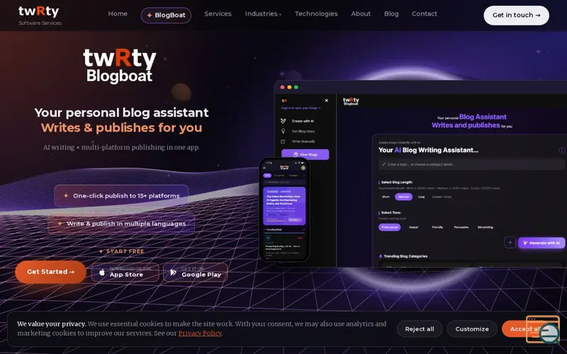 Screenshot of twRty Blogboat