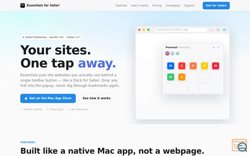 Screenshot of Essentials for Safari