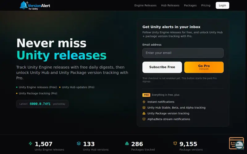 Screenshot of VersionAlert for Unity