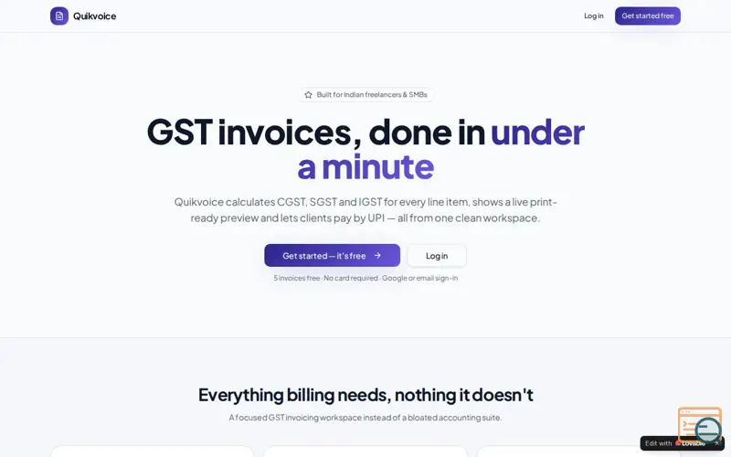 Screenshot of QuikVoice - AI GST Invoicing