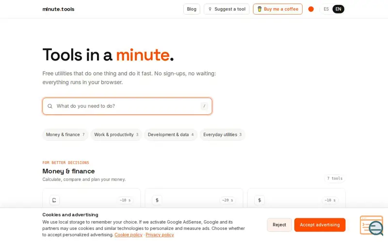 Screenshot of minute.tools