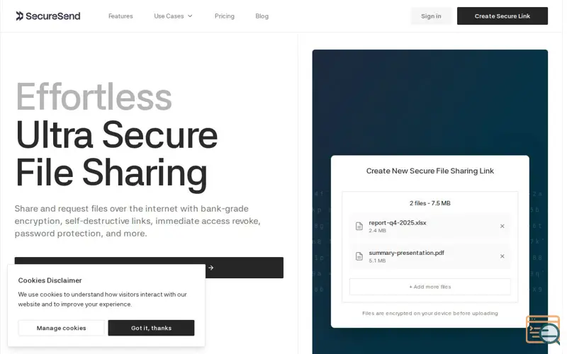 Screenshot of SecureSend