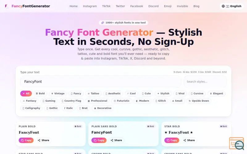 Screenshot of Fancy Font Generator
