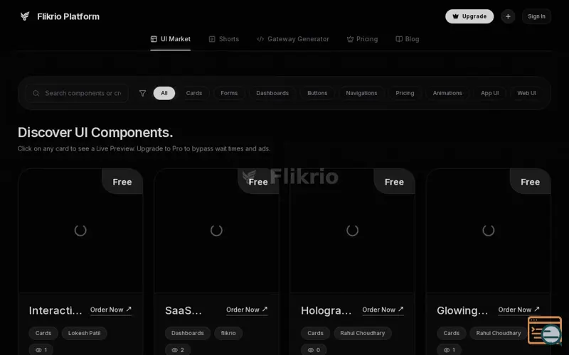Screenshot of Flikrio Platform