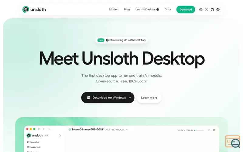 Screenshot of Unsloth Desktop