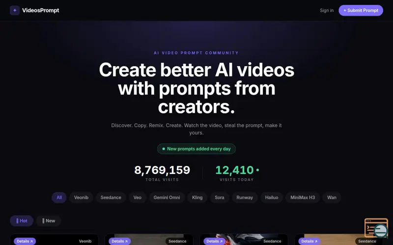 Screenshot of VideosPrompt