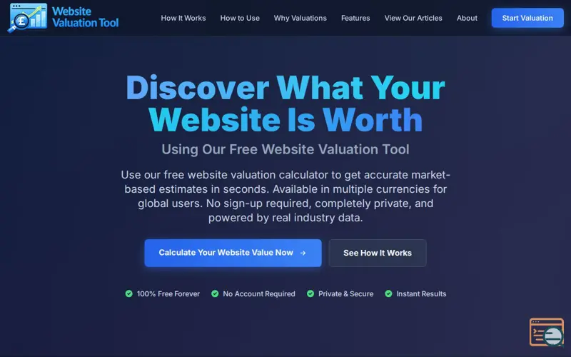 Screenshot of Website Valuation Tool