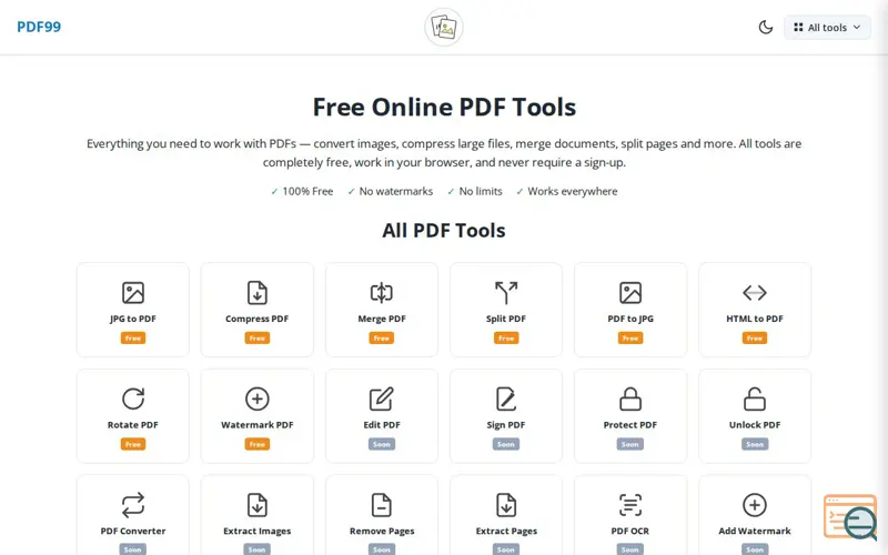 Screenshot of PDF99