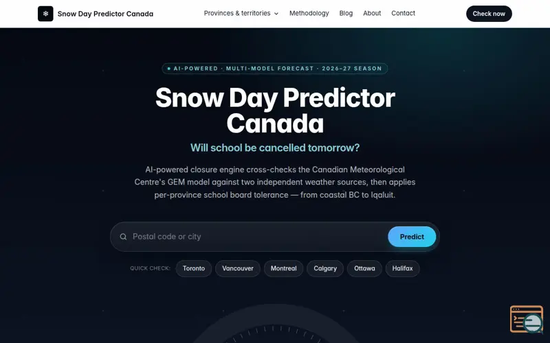 Screenshot of Snow Day Predictor Canada