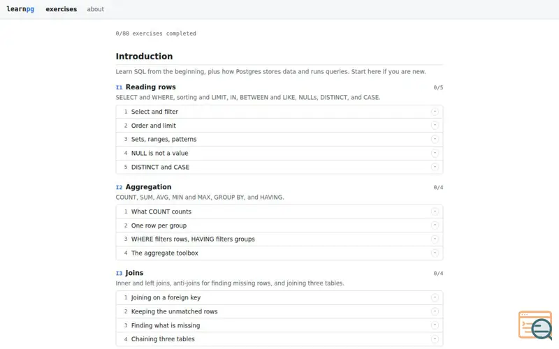 Screenshot of Learnpg