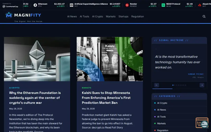 Screenshot of Magnifity, a launch using CoinMarketCap