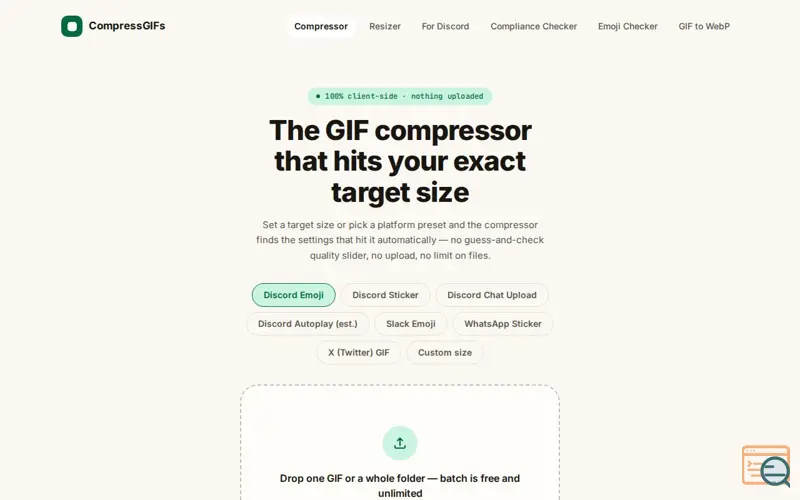 Screenshot of GIF Compressor — Compress a GIF to an Exact Size, Free | CompressGIFs
