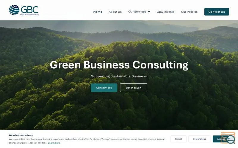 Screenshot of Green Business Consulting, a launch using EuroDNS