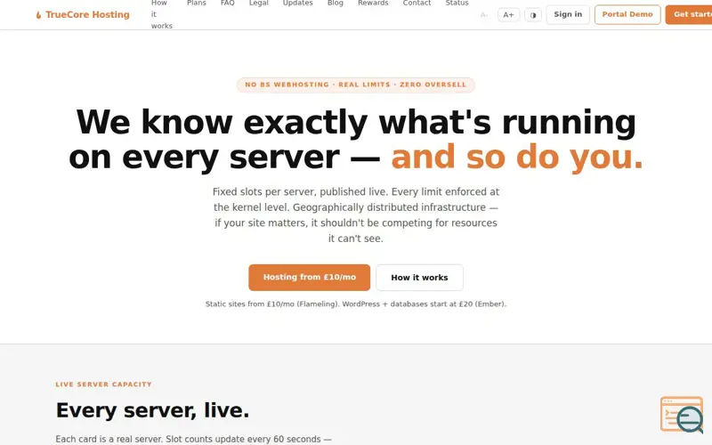 Screenshot of TrueCore Hosting