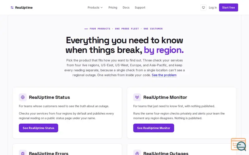 Screenshot of RealUptime: Status pages and monitoring, checked by region